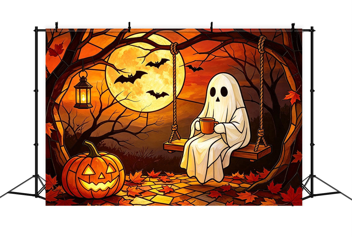 Décor De Photomaton Halloween Fantôme Vitrail Balançoire Citrouille Au Clair De Lune GQ67-111