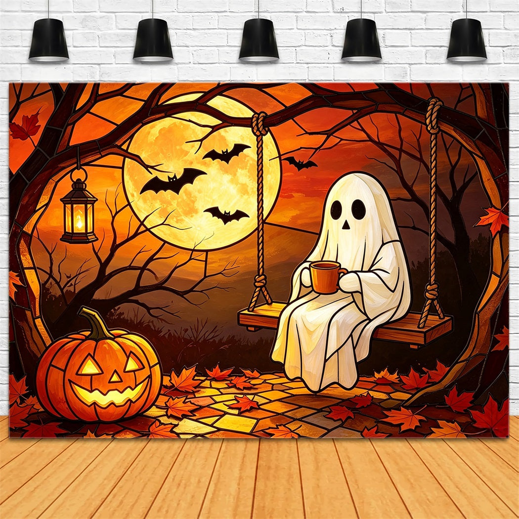 Décor De Photomaton Halloween Fantôme Vitrail Balançoire Citrouille Au Clair De Lune GQ67-111