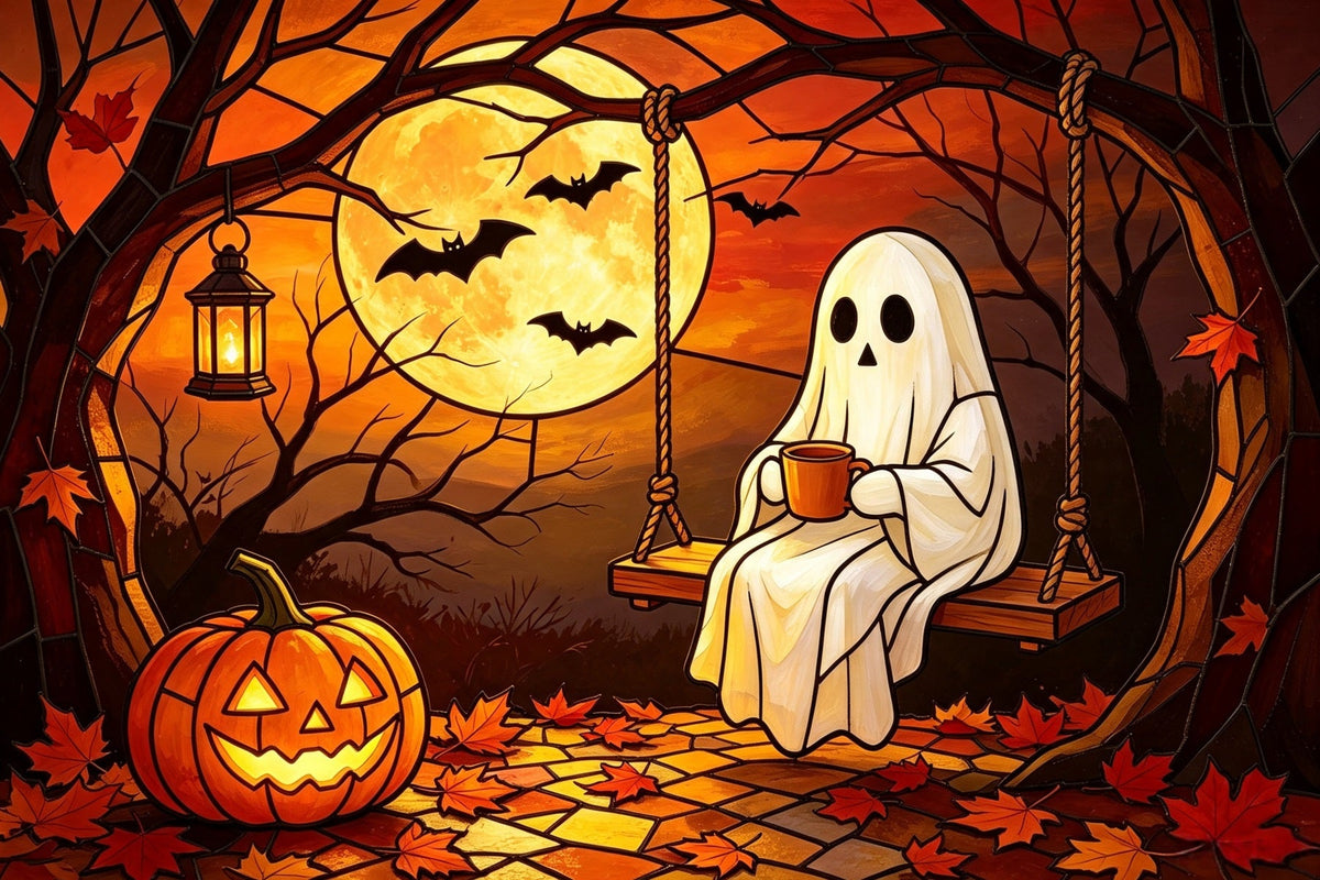 Décor De Photomaton Halloween Fantôme Vitrail Balançoire Citrouille Au Clair De Lune GQ67-111