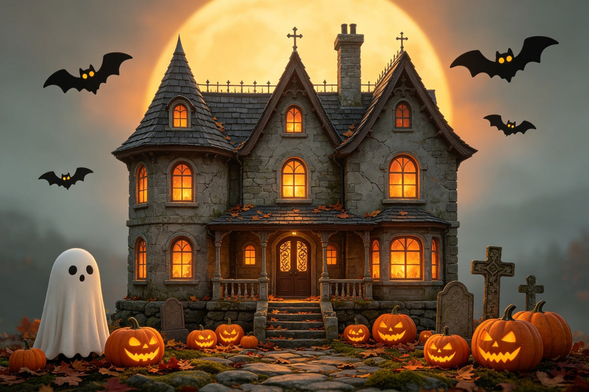 Décor De Maison D'Halloween Lune Dorée Manoir Hanté Décors D'Halloween GQ67-85