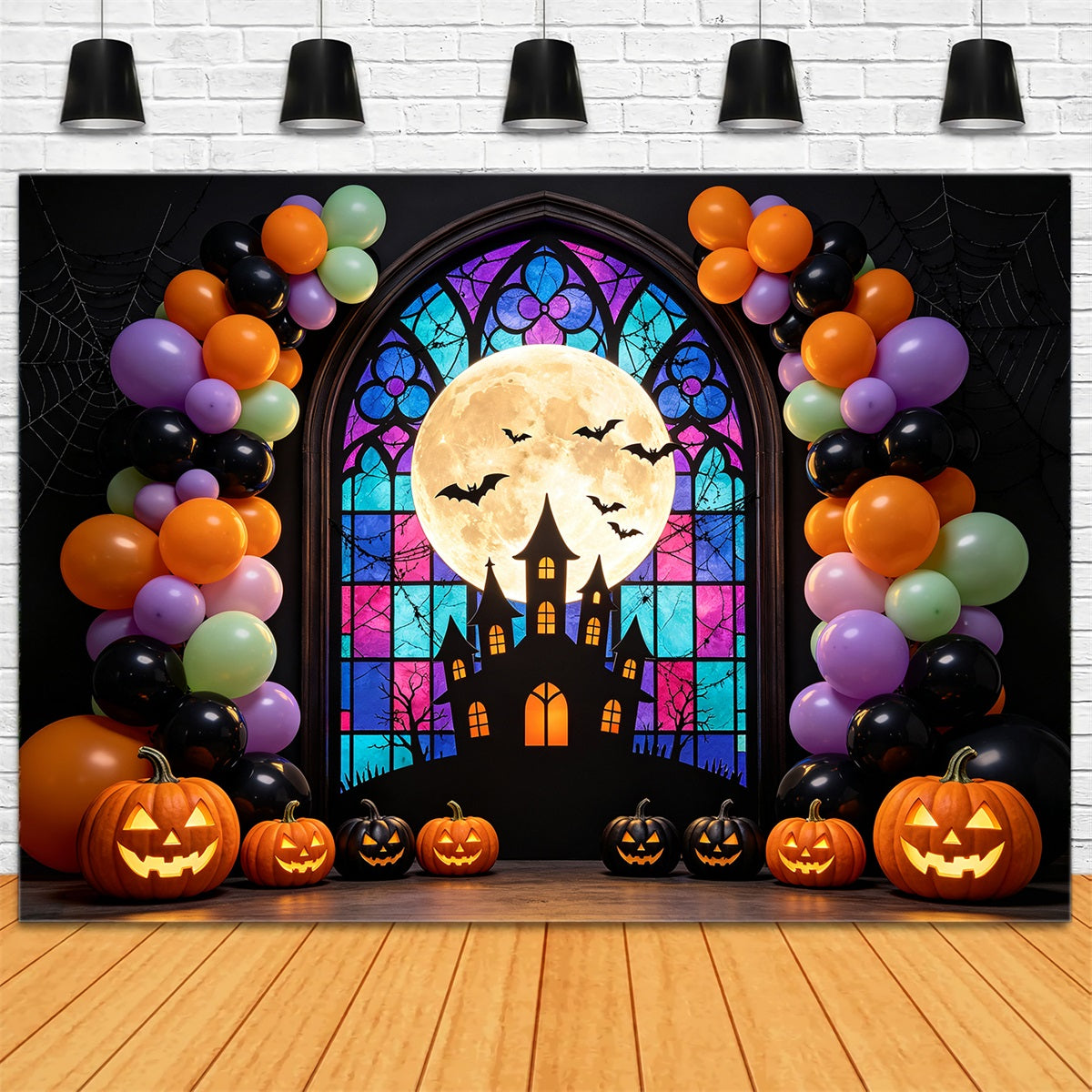 Décor De Ballons D'Halloween Arche En Vitrail Décors Photographiques D'Halloween GQ67-86