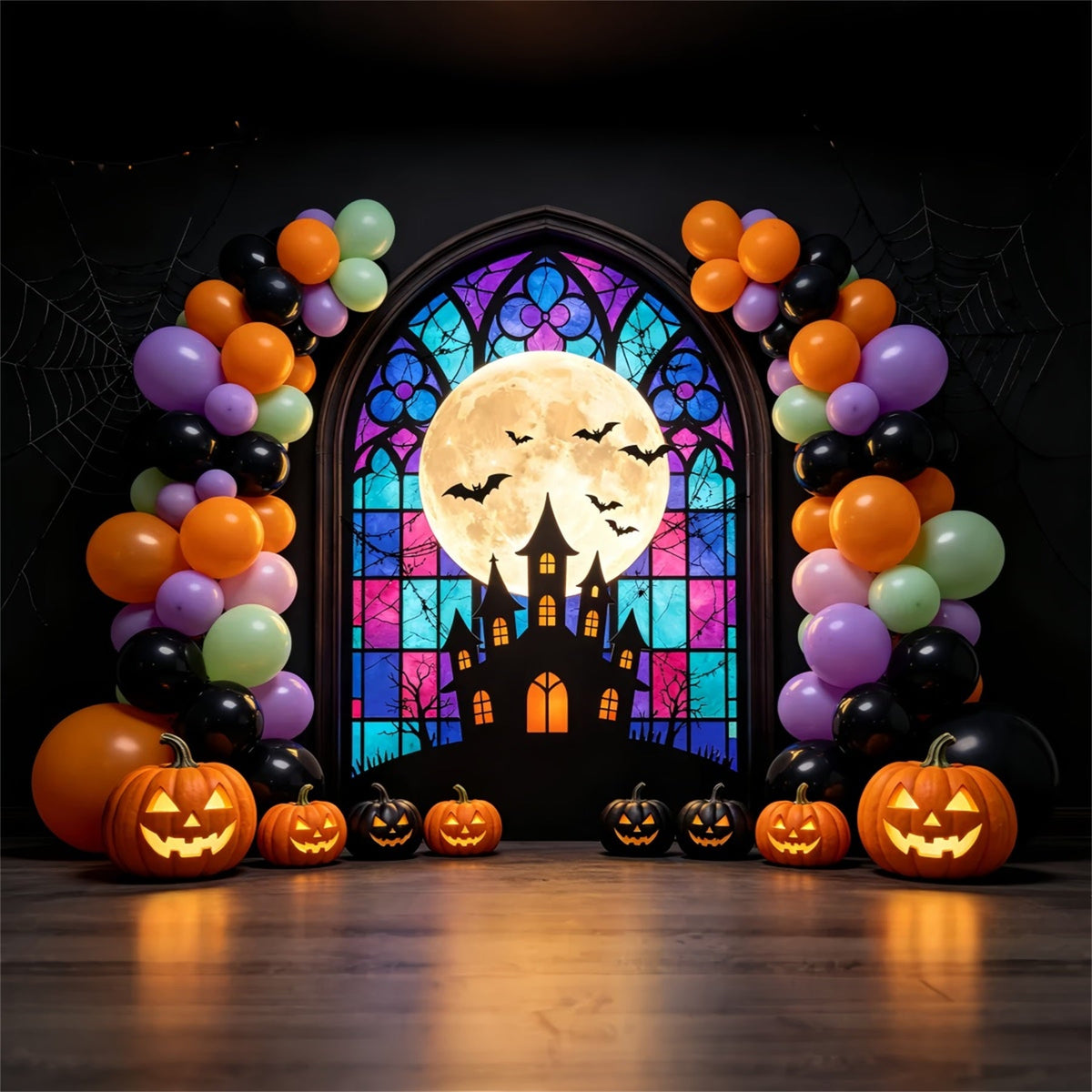 Décor De Ballons D'Halloween Arche En Vitrail Décors Photographiques D'Halloween GQ67-86