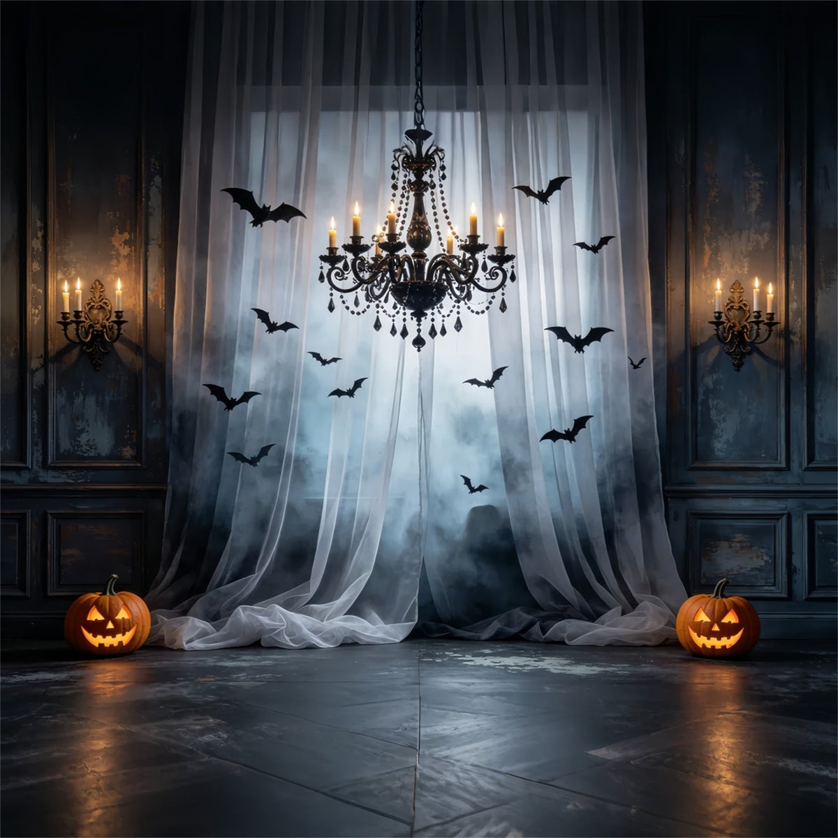 Décor De Chauve-Souris Rideau Brumeux Lustre Hall Décor Effrayant D'Halloween GQ67-92