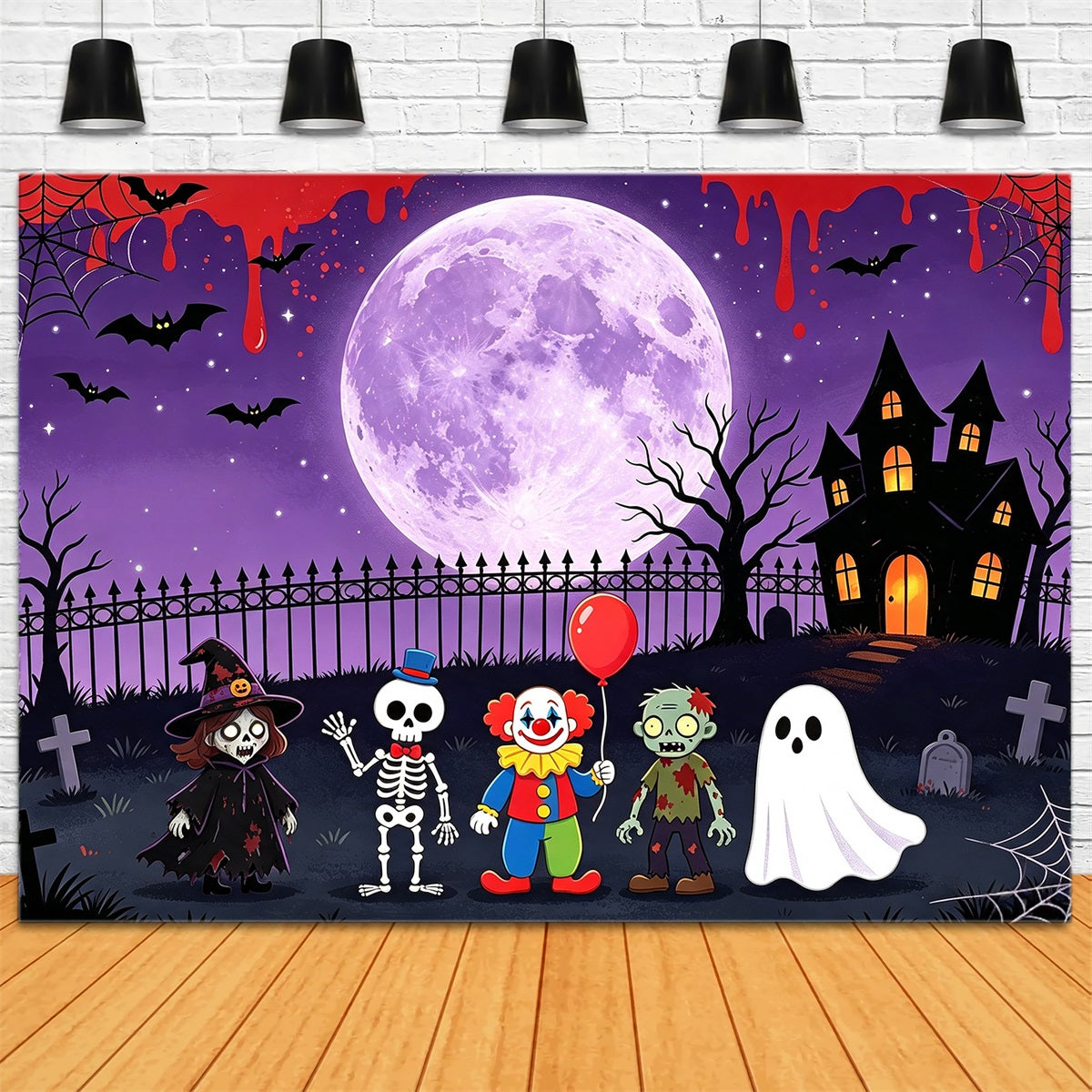 Décor De Scène Fantôme Monstre De Dessin Animé Rassemblement Au Clair De Lune Décor GQ67-93