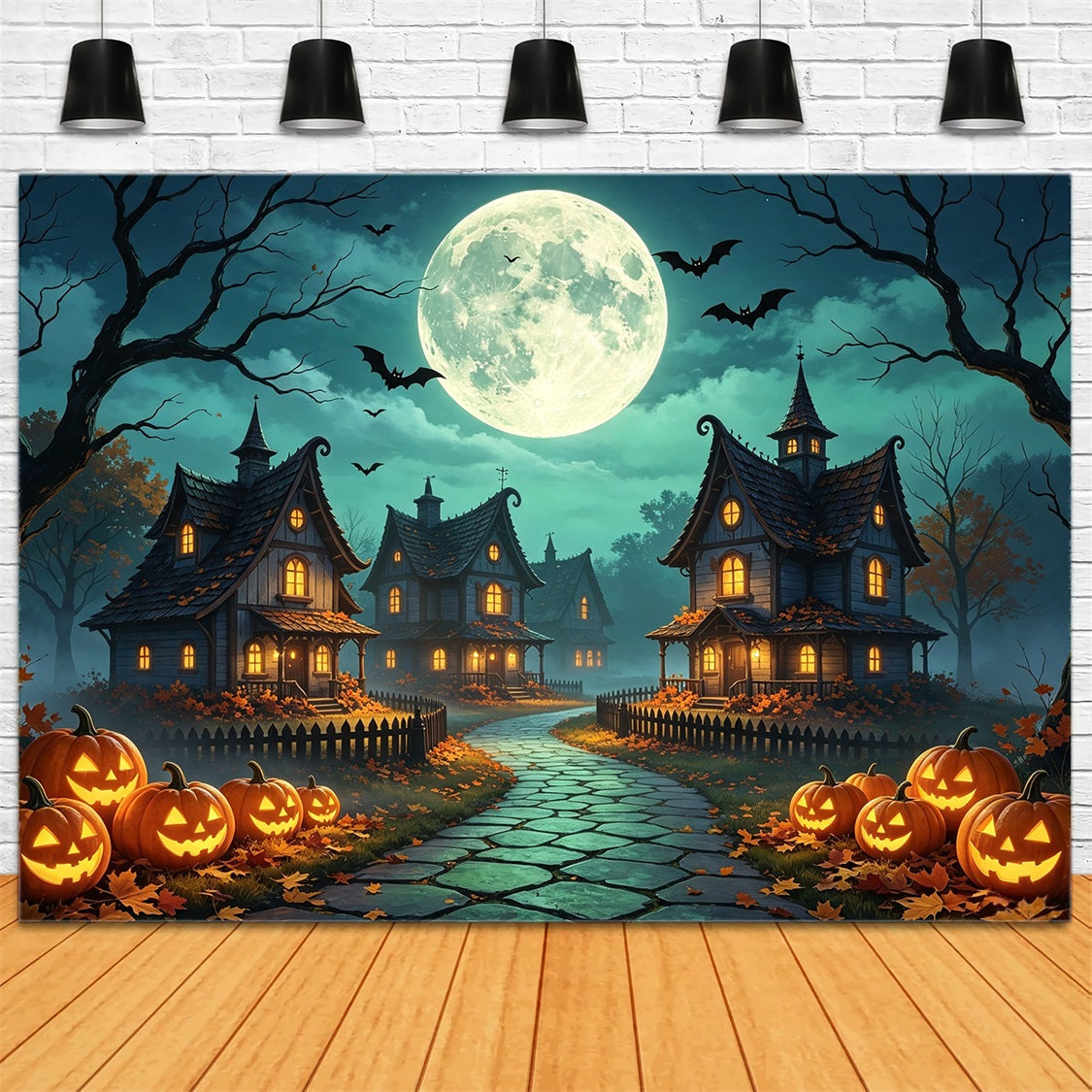Décor De Village D'Halloween Au Clair De Lune Citrouille Chalet Décor De Film D'Horreur GQ67-96