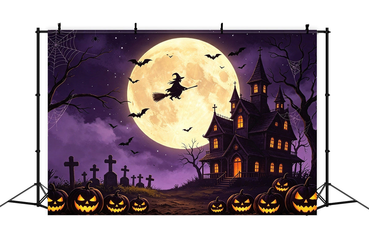 Décor De Ciel Effrayant Sorcière Volante Manoir De Citroui les Joyeux Halloween GQ67-98
