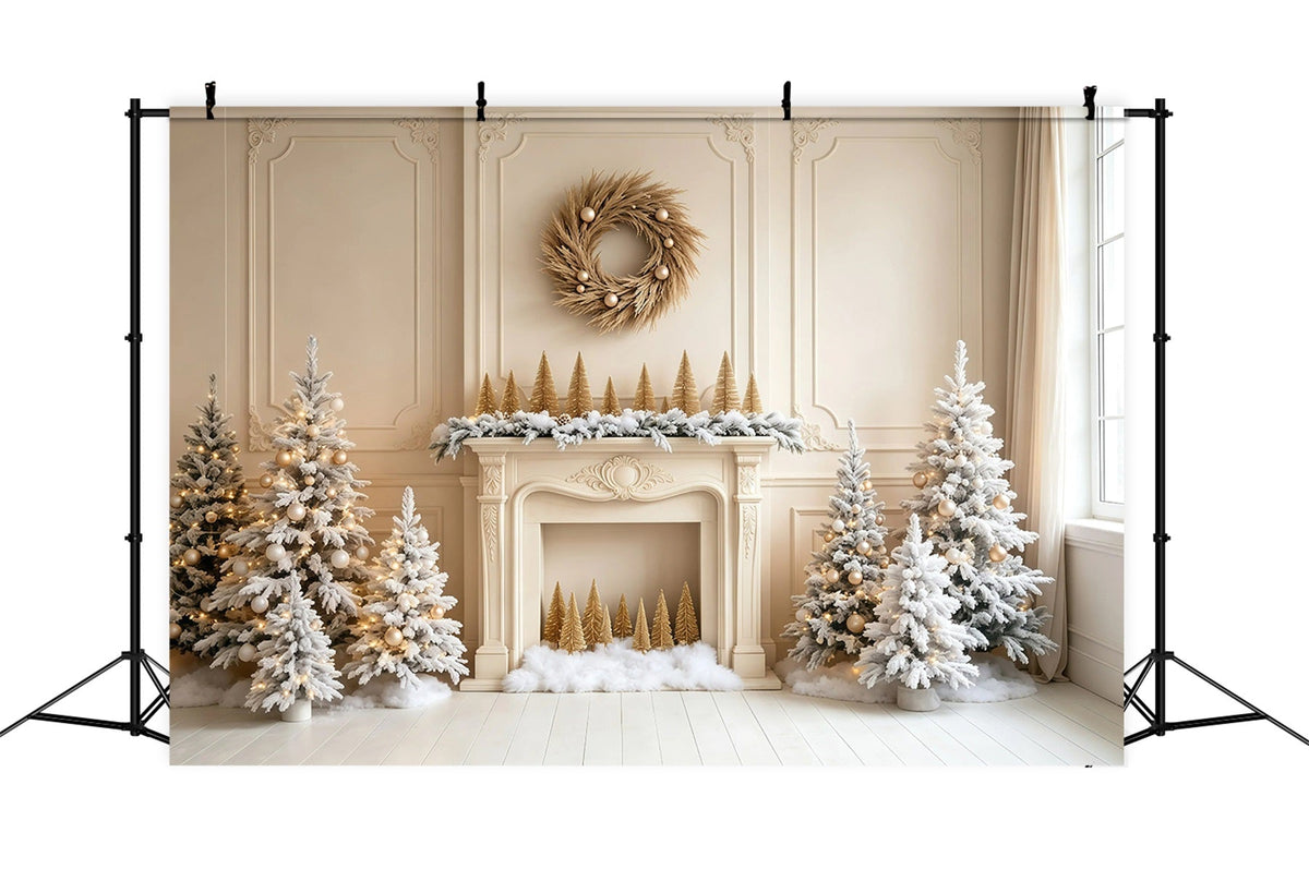 Fond Blanc De Noël Cheminée Pins Mur Décor De Noël Pour Studio GQ68-103