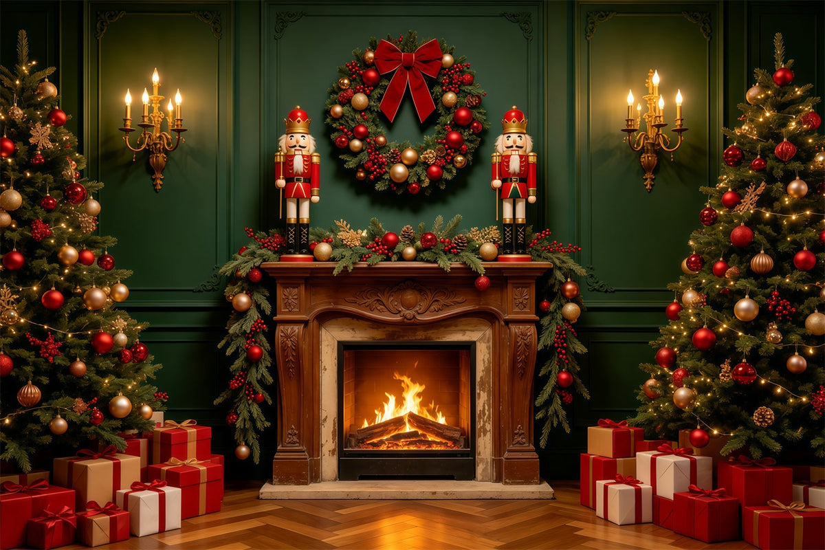 Décors De Cheminée De Noël Casse-Noisette Mural Rétro Vert Décors Photographiques De Noël GQ68-122