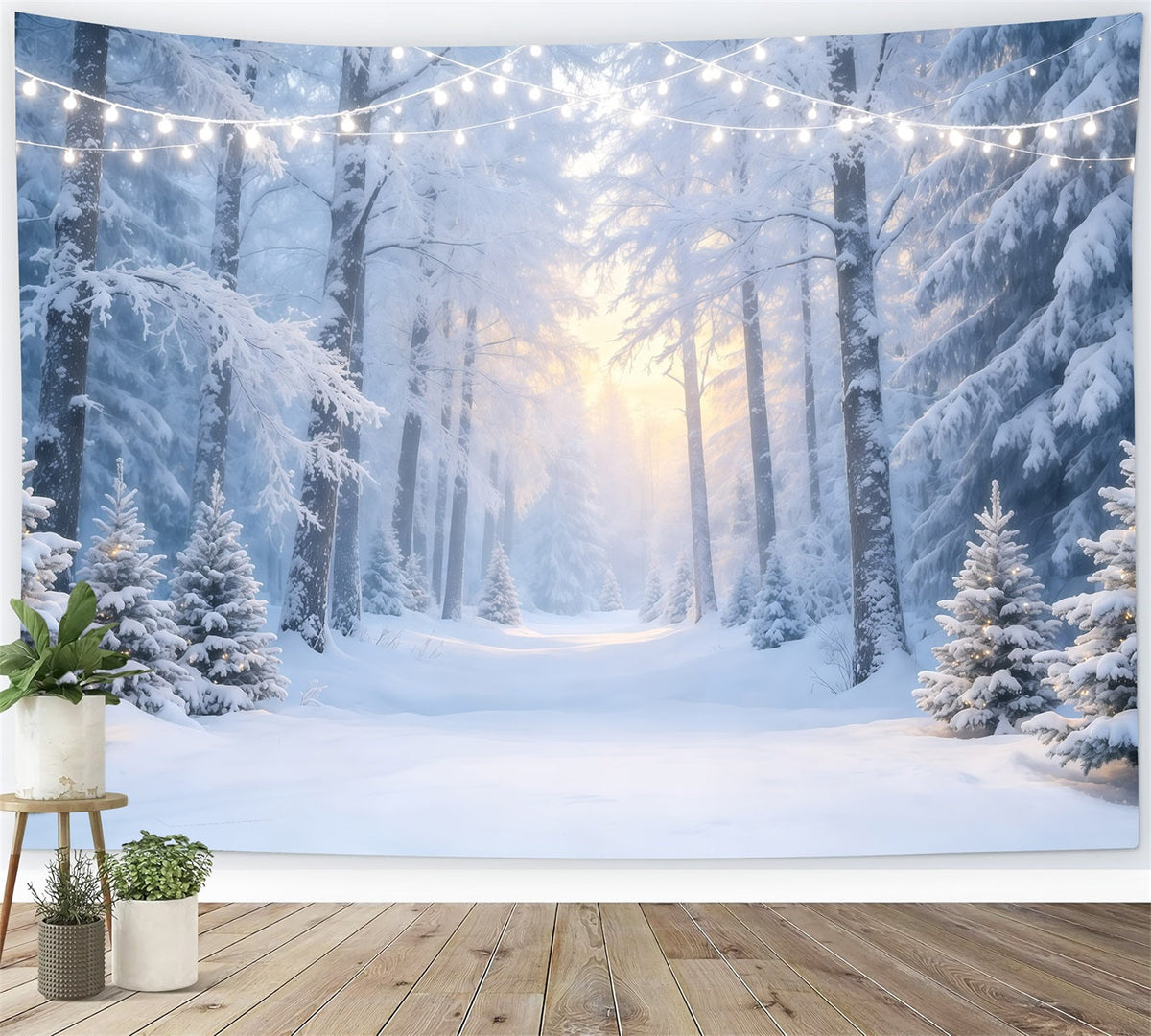 Décor De Noël Féerique D'Hiver Chemin Forestier Enneigé Décors Photographiques De Noël GQ68-130