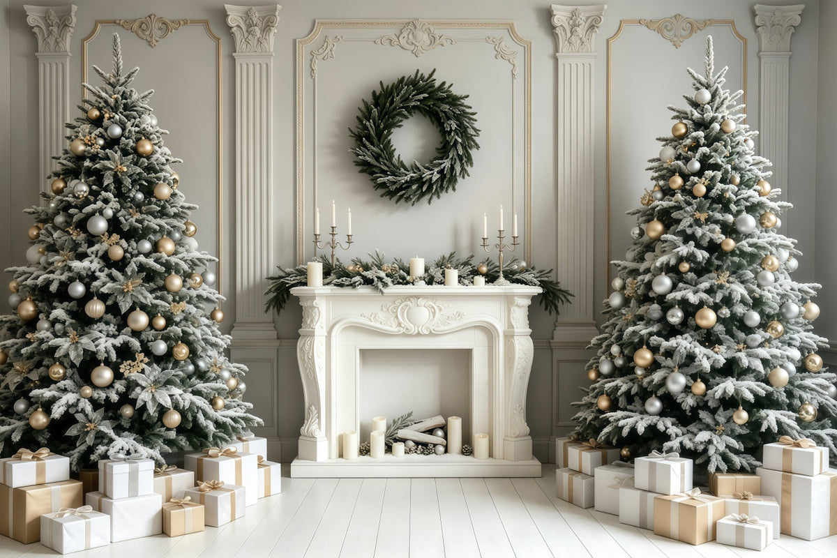 Fond De Cheminée De Noël Arbres Muraux Rétro Blancs Décor De Studio De Noël GQ68-59