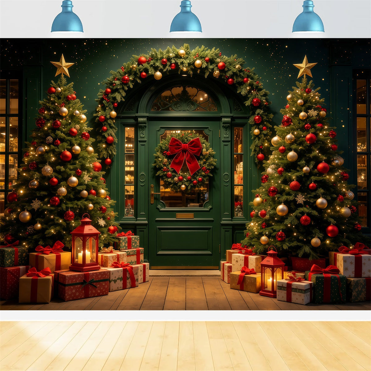 Décor De Magasin De Noël Lumières D'Arche Vert Foncé Décors De Studio Pour Noël GQ68-62