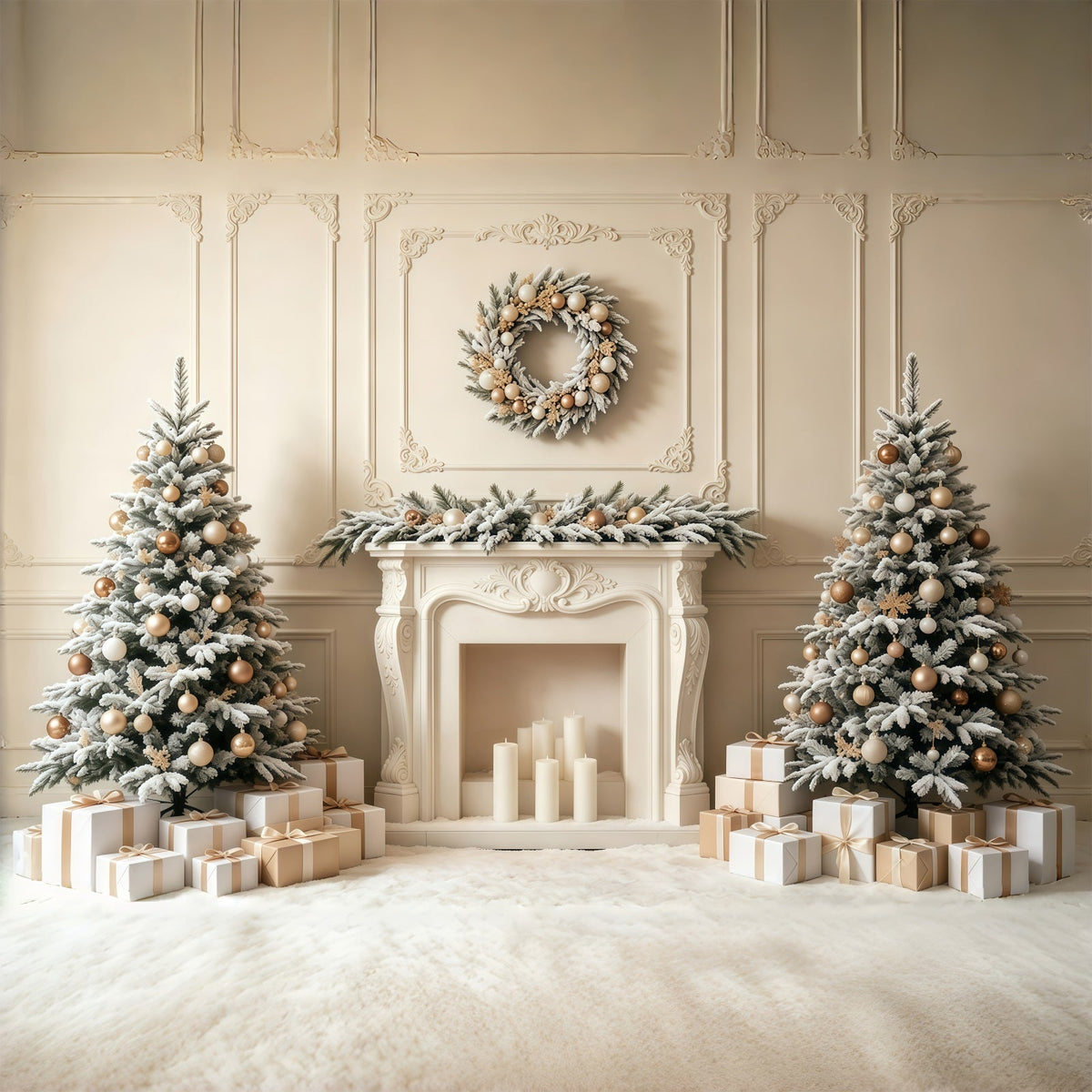 Décor De Noël Élégant Cheminée Élégante À Revêtement Givré Décor De Noël Pour Studio GQ68-66