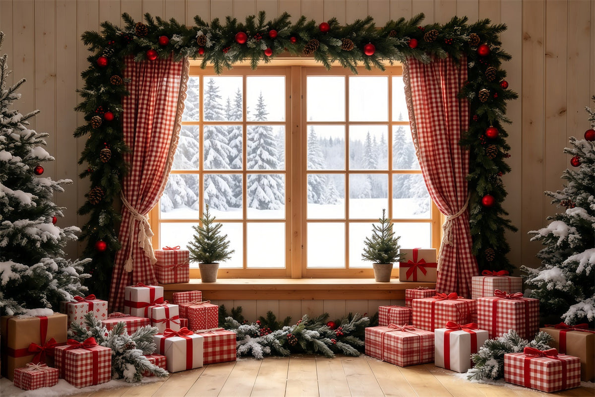 Décor De Noël Rustique Vitrine À Carreaux Vichy Pour Cadeaux Décors De Noël D'Intérieur GQ68-71