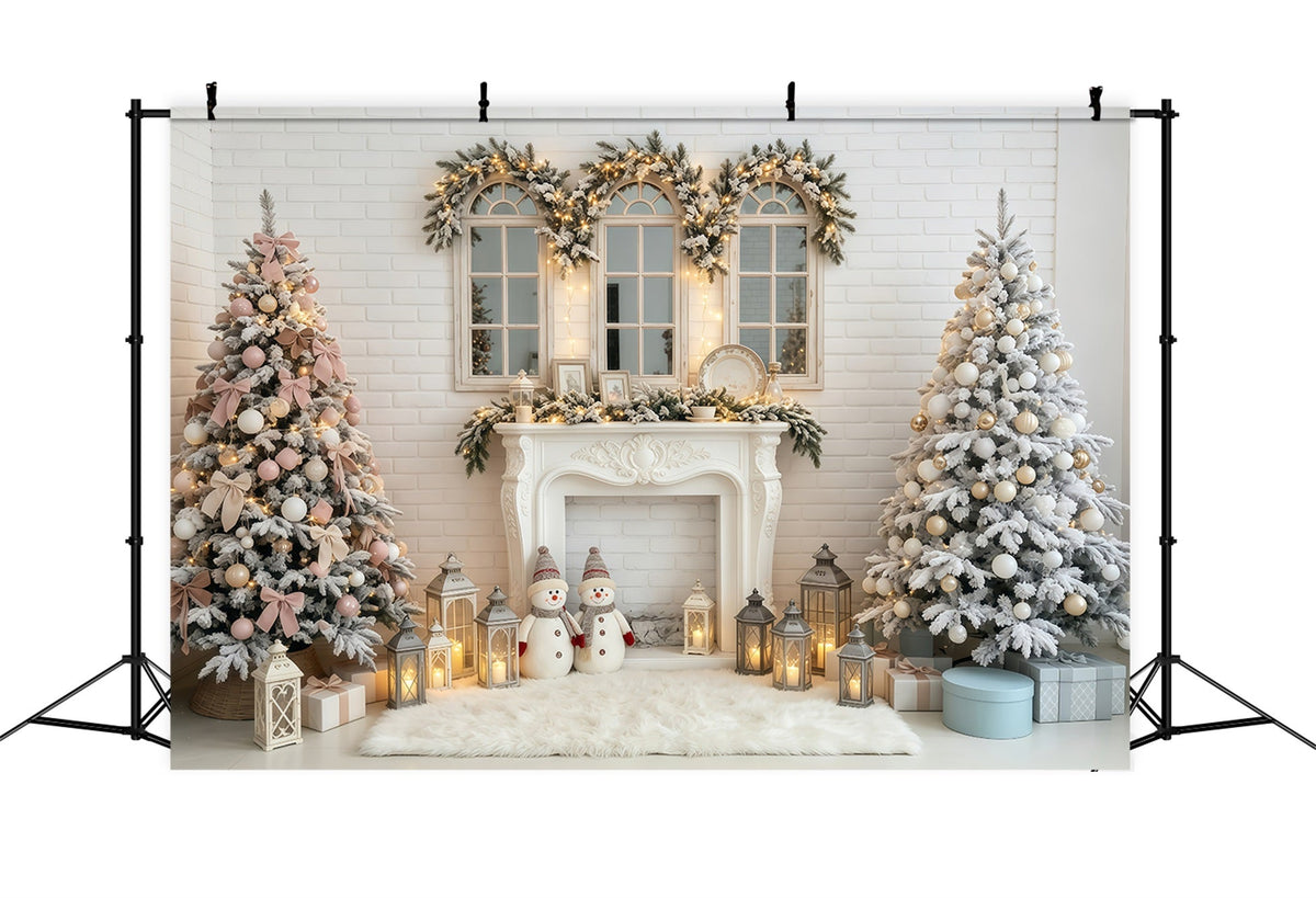 Décor De Noël Lanternes De Cheminée En Briques Blanches Décors Photo De Noël GQ68-81