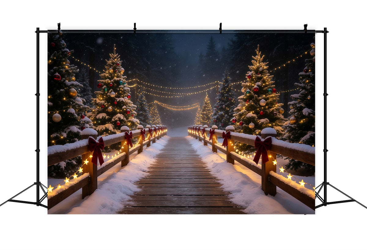 Décor De Noël Enneigé Chemin Du Pont De La Forêt Lumineuse Décor Photographique De Noël GQ68-83