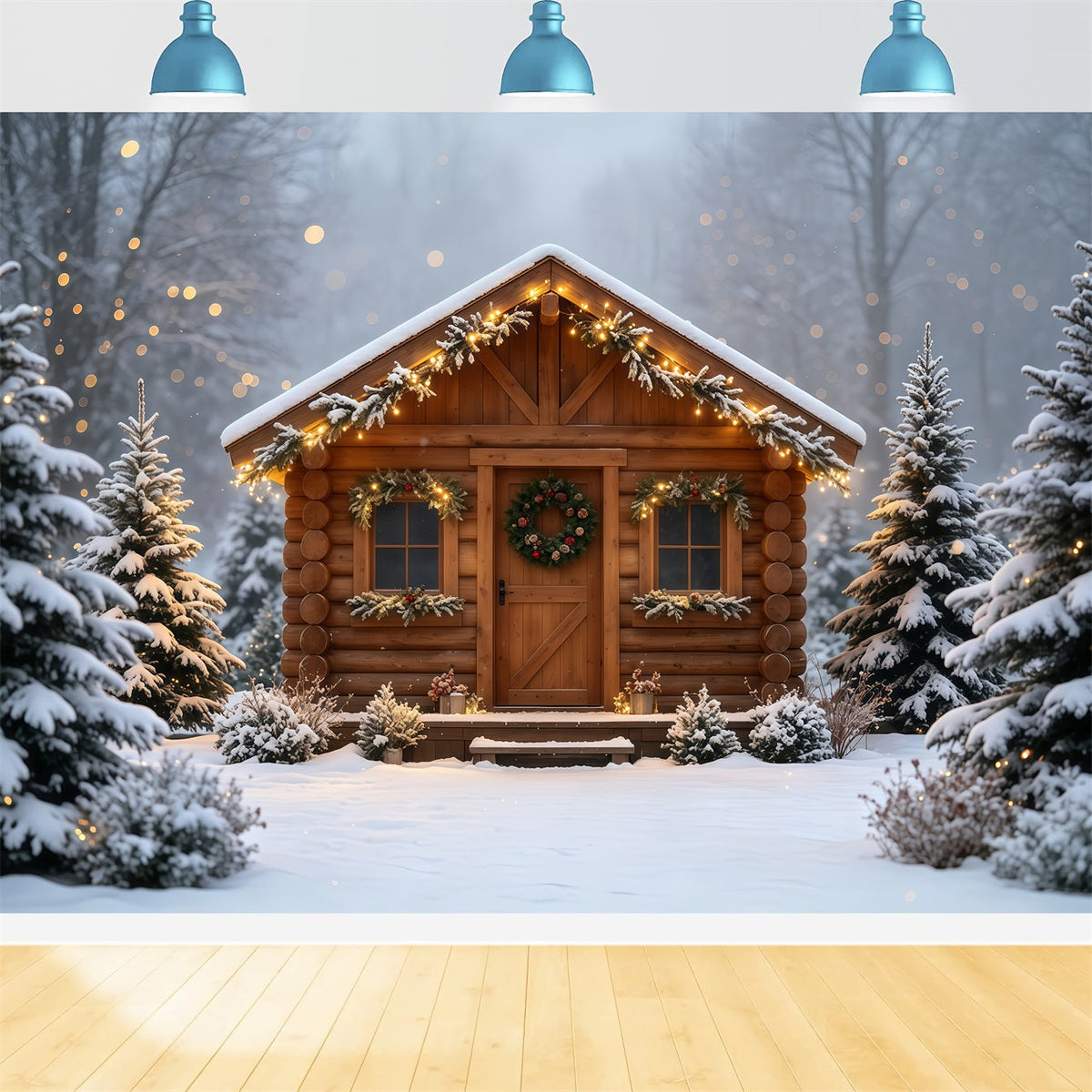 Décor De Noël Champêtre Retraite Enneigée En Chalet Confortable Décor Mural De Noël GQ68-88