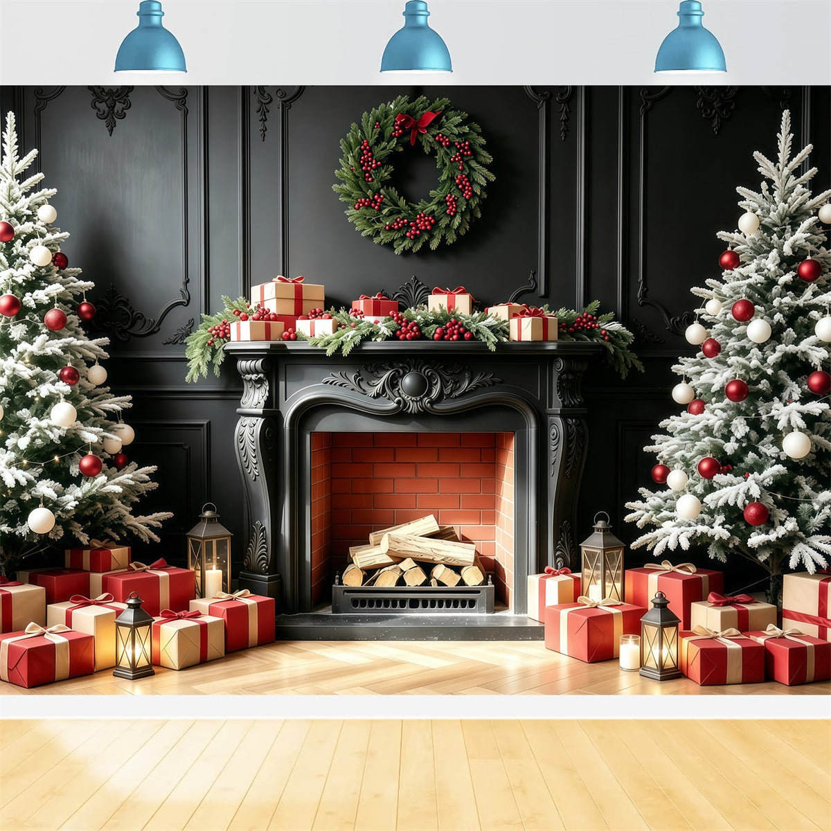 Décor De Cheminée Pour Noël Cadeau Pour Arbre À Cheminée Noir Décors Photo De Noël GQ68-94