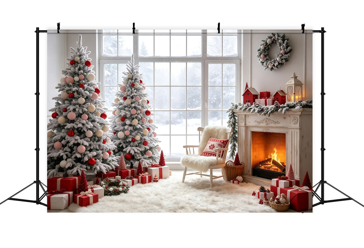Décor De Vitrine De Noël Salle De Cheminée Pink Tree Fond Mural De Noël GQ69-12