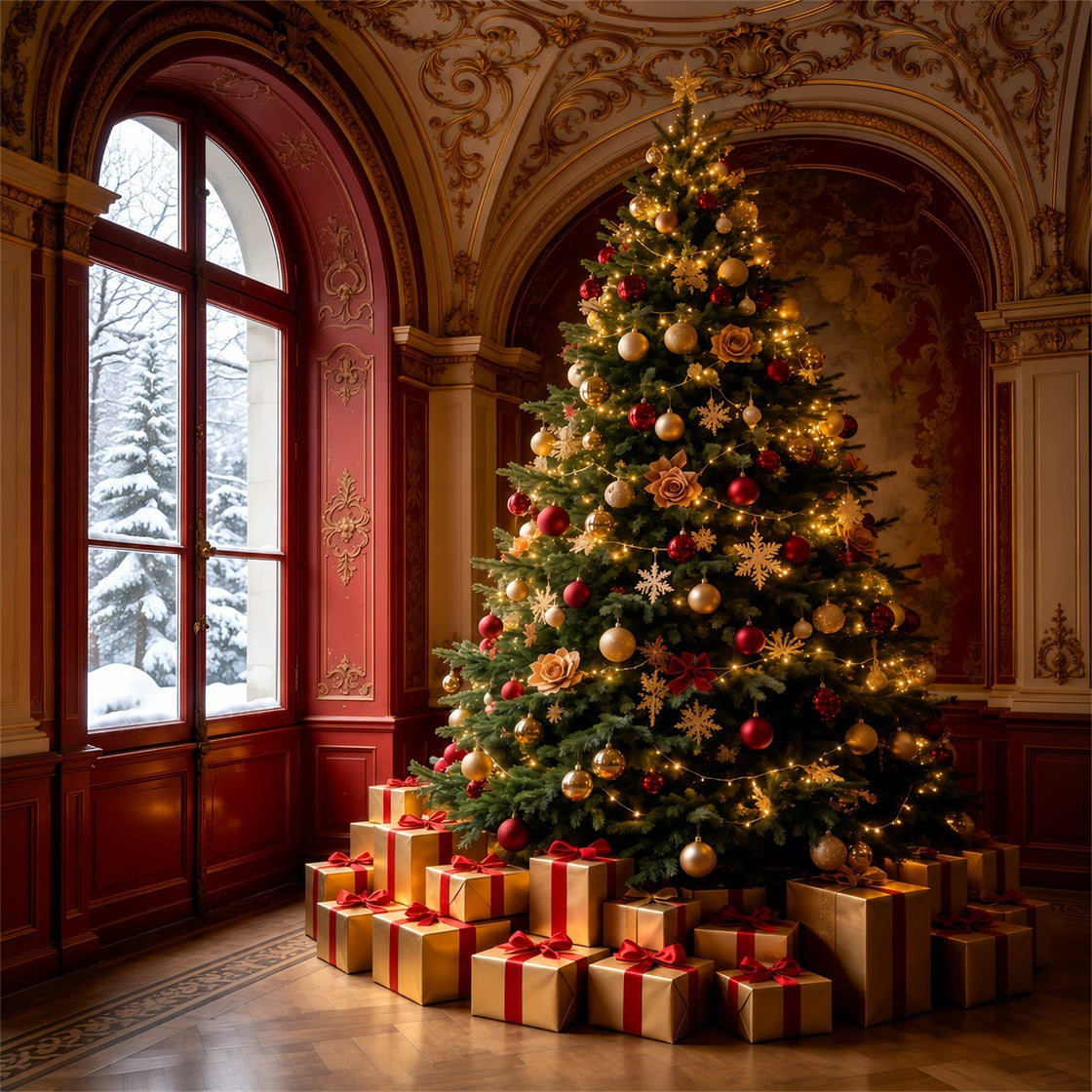 Décor De Noël Victorien Arbre Royal Rouge Grandes Toiles De Fond De Noël GQ69-65