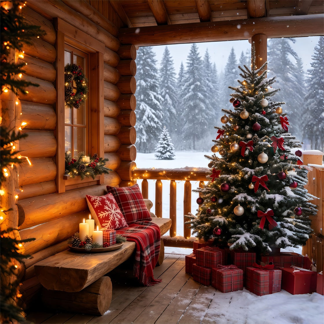 Décor De Noël Rustique Balcon Confortable Sous La Neige Décors De Noël GQ69-69