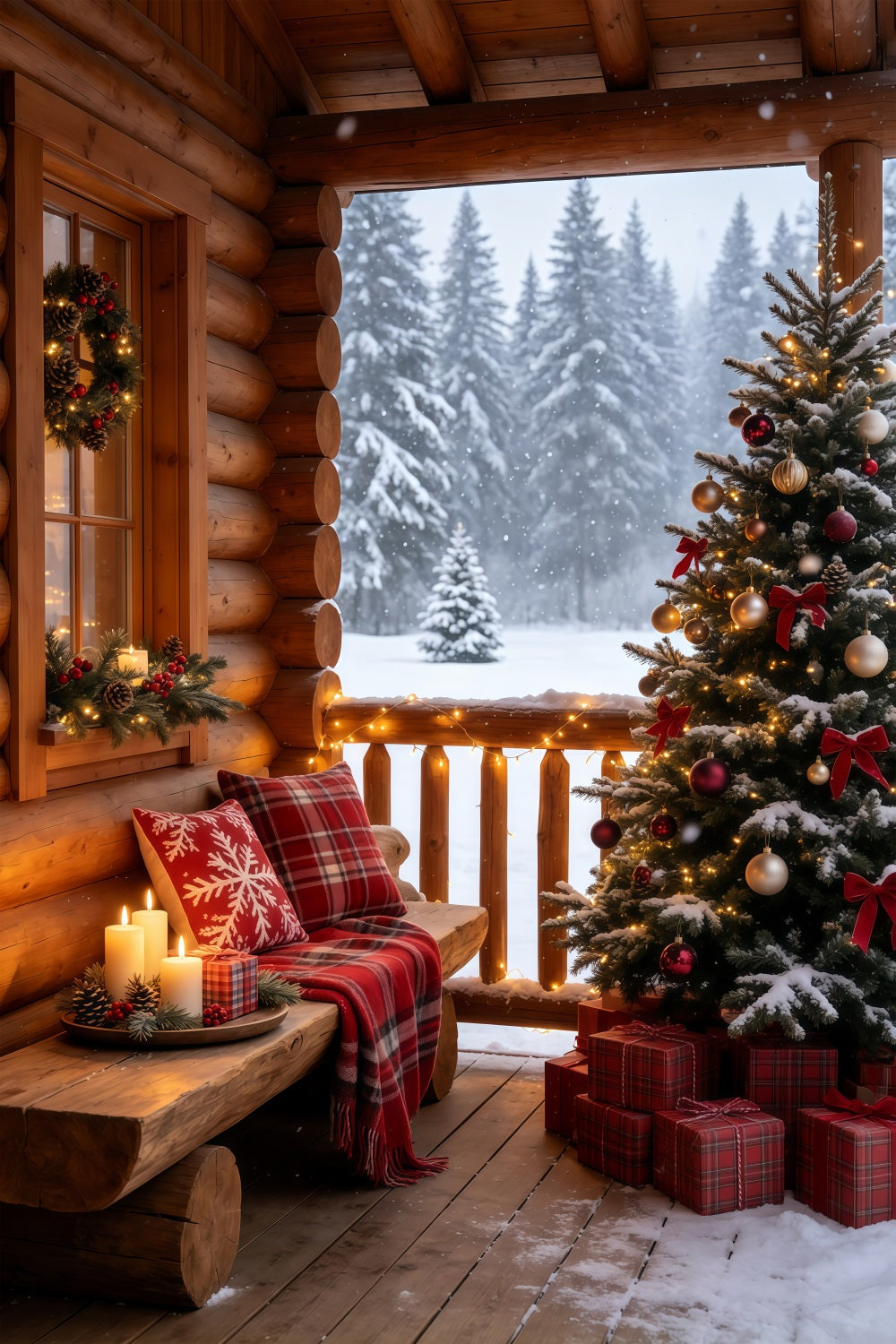 Décor De Noël Rustique Balcon Confortable Sous La Neige Décors De Noël GQ69-69