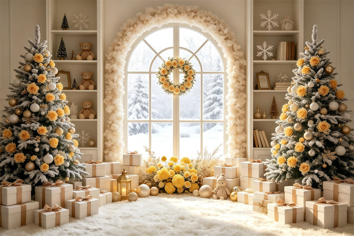 Décor De Chambre De Noël Fenêtre Cintrée À Rosace Ivoire Décor Intérieur De Noël GQ69-9