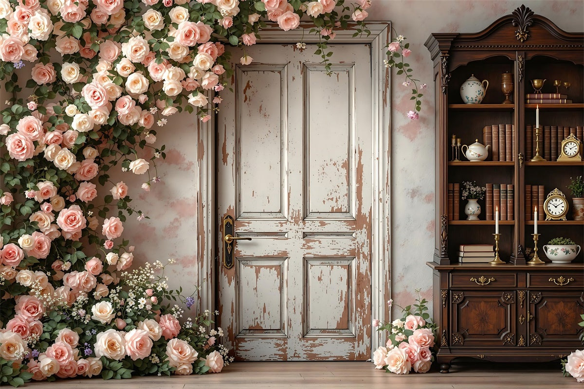 Toile de fond Maternité Porte Rustique Rose Fleurie GTY2-27
