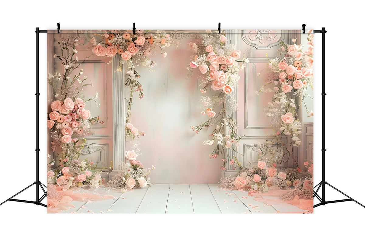 Toile de fond Maternité Arche Florale Vintage Rose GTY2-48