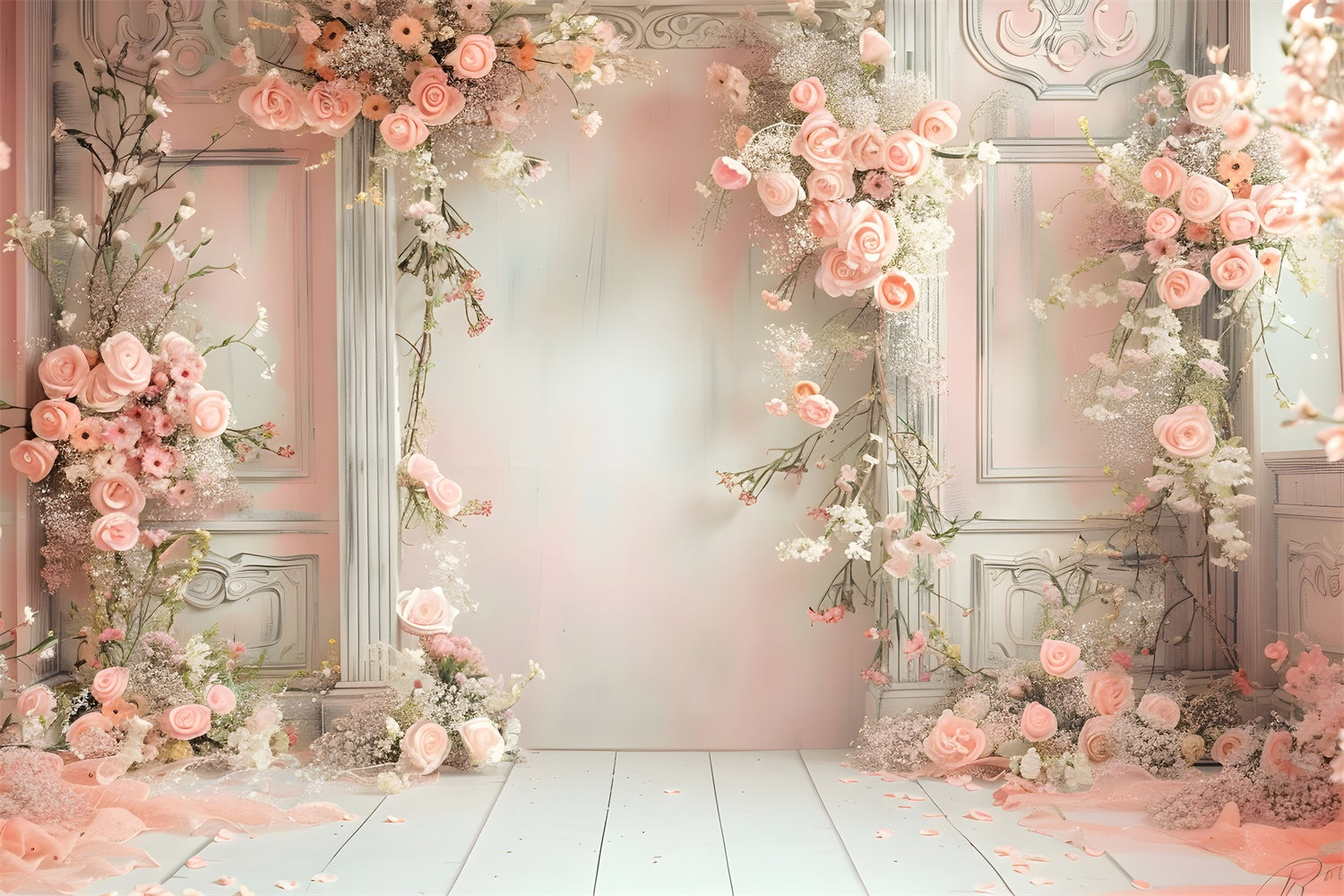 Toile de fond Maternité Arche Florale Vintage Rose GTY2-48