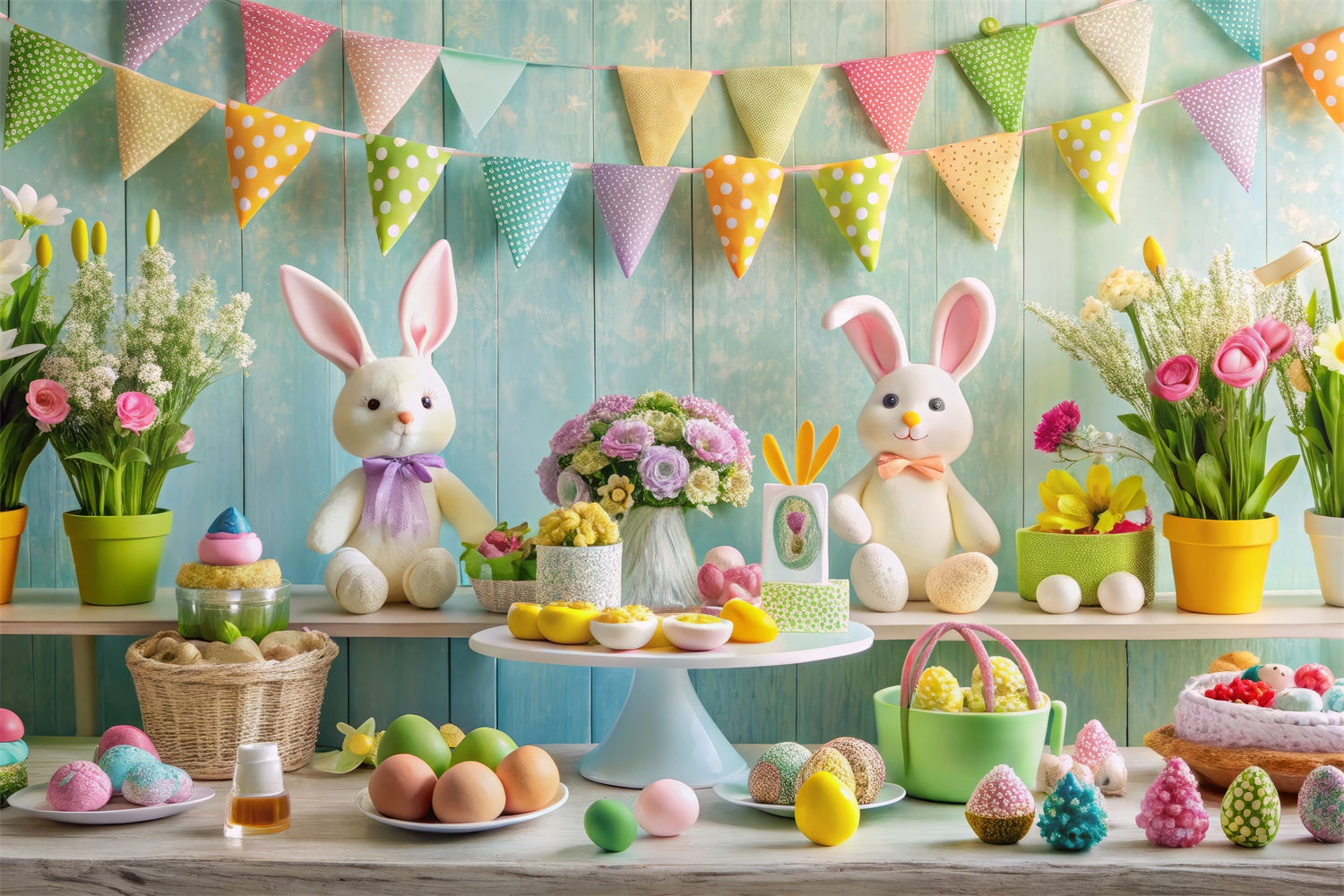 Toile de fond Déco Pâques Lapin Floral Table Festive GTY3-236