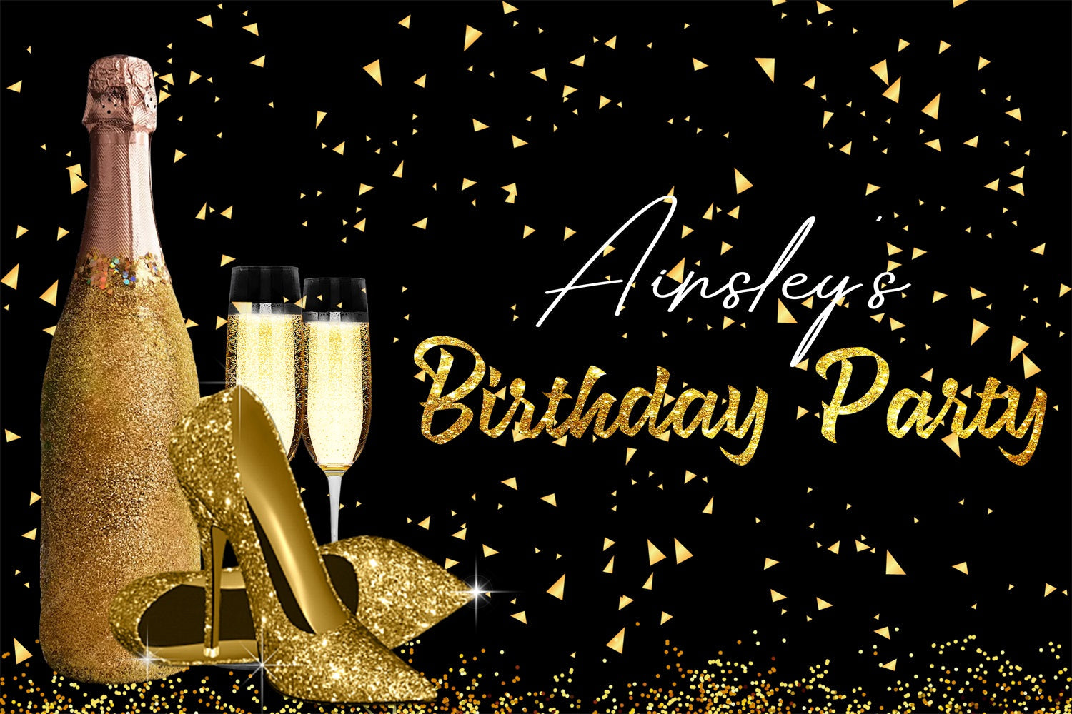 Toile de fond Anniversaire Personnalisée Talons Pailletés Champagne GTY3-246