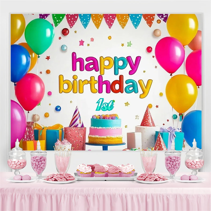 Toile de fond Photo Anniversaire Personnalisé Gâteau Coloré Ballons GTY3-258