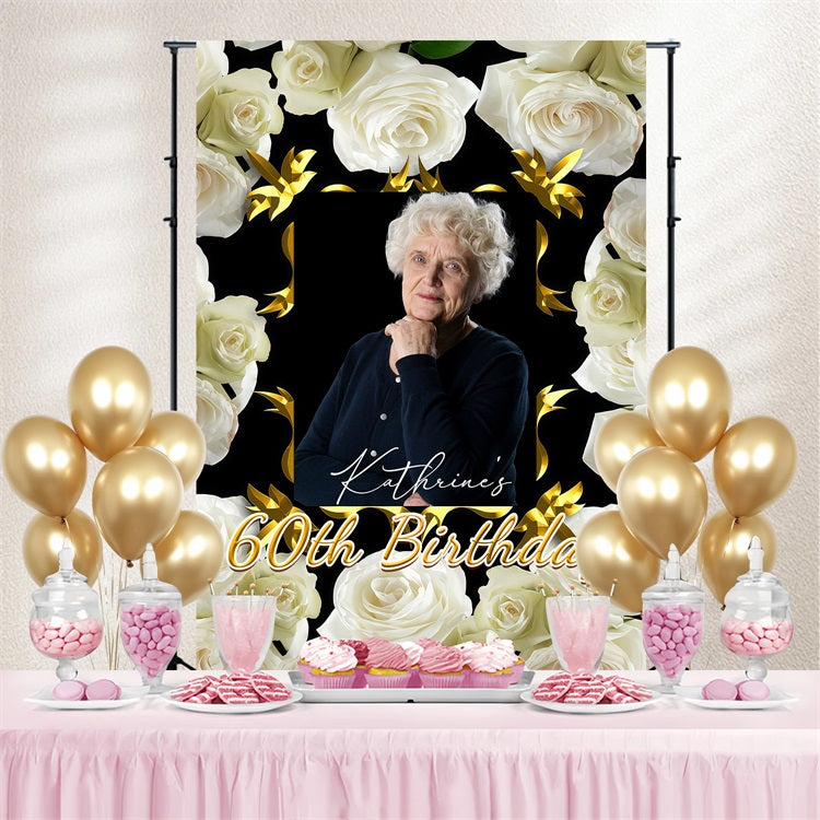 Toile de fond Anniversaire Personnalisée Célébration Rose Blanche 60ème GTY3-262