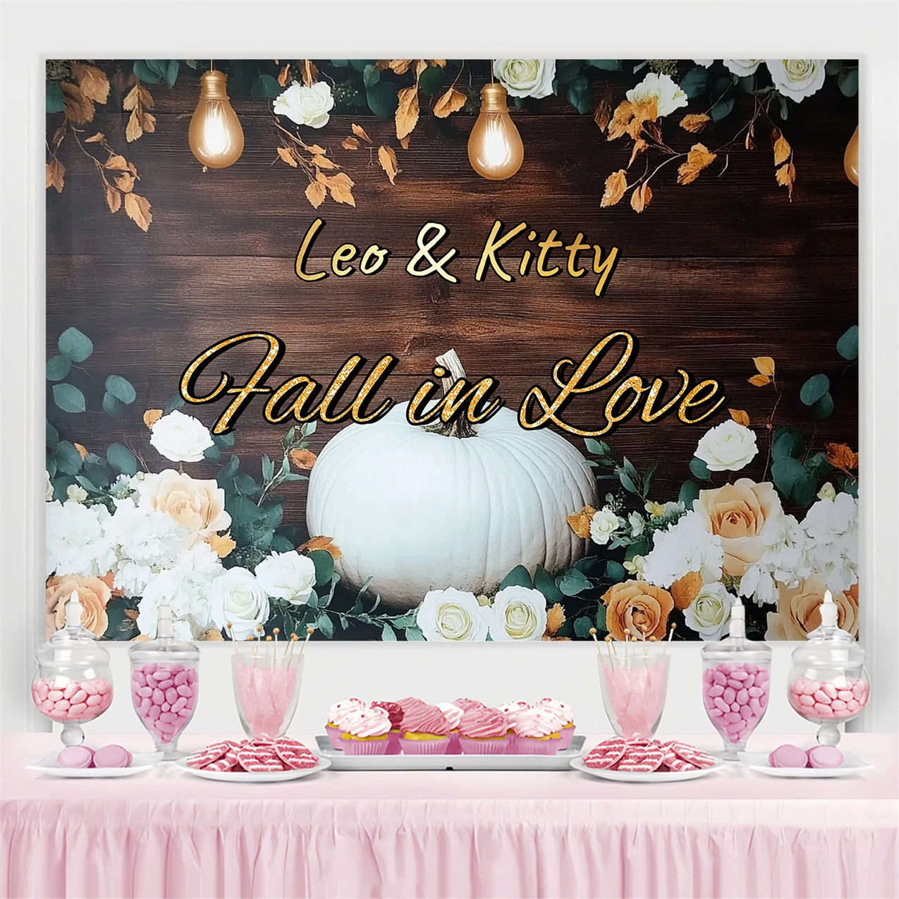 Toile de fond Photo Mariage Personnalisable Citrouilles et Fleurs d’Automne GTY3-280