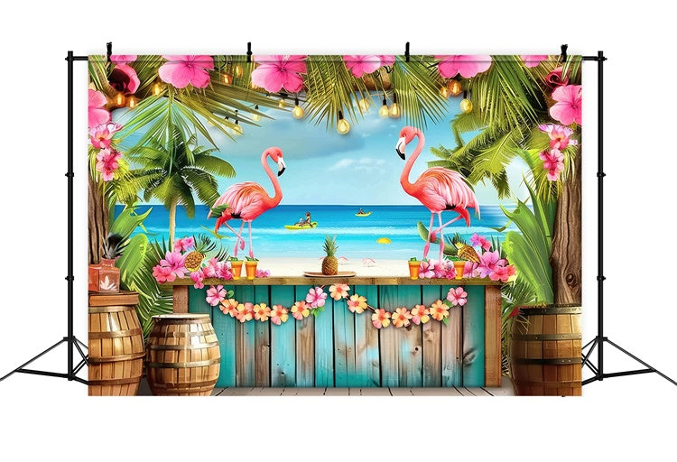 Toile de fond Été Flamant Rose Palmier Fleurs Tropicales GTY3-287