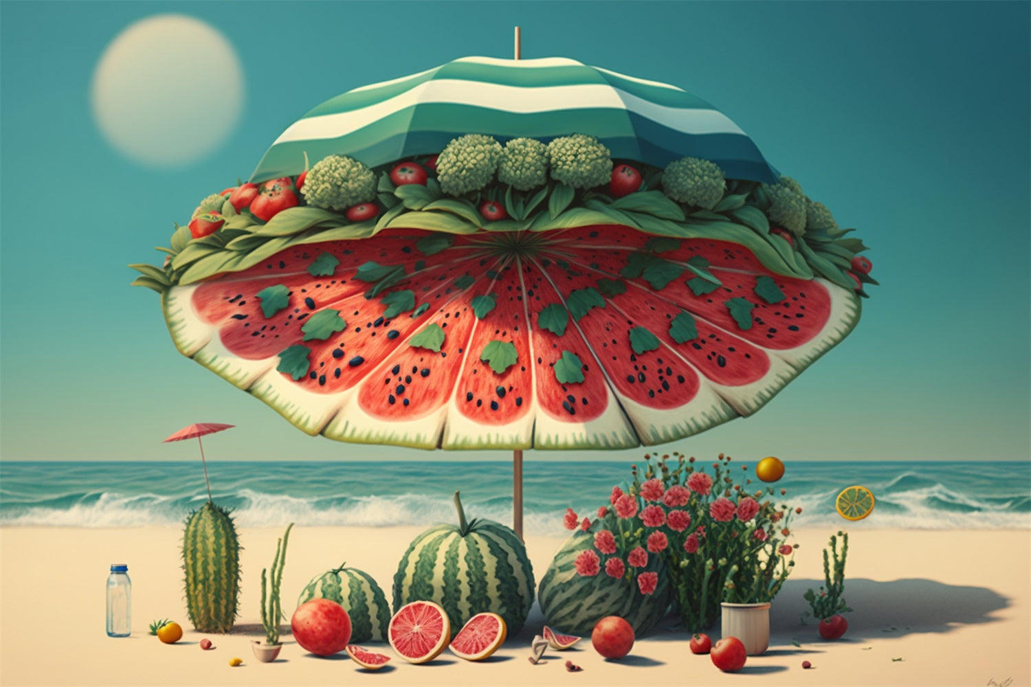 Toile de fond de Plage Été Pastèque Parasol Fruits GTY3-290