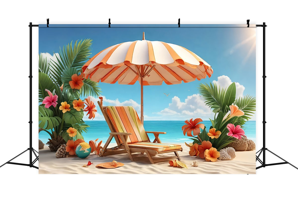 Toile de fond de Plage Été Palmier Fleurs Chaise GTY3-293