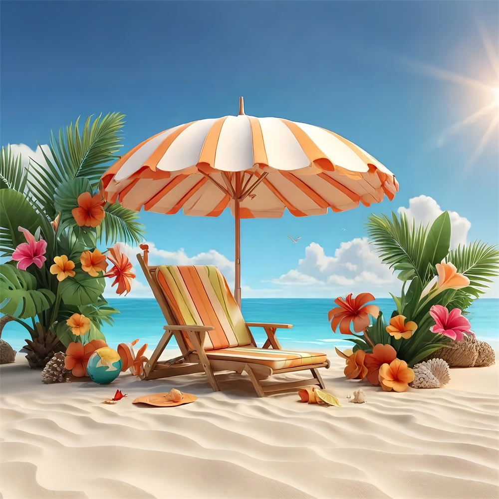 Toile de fond de Plage Été Palmier Fleurs Chaise GTY3-293