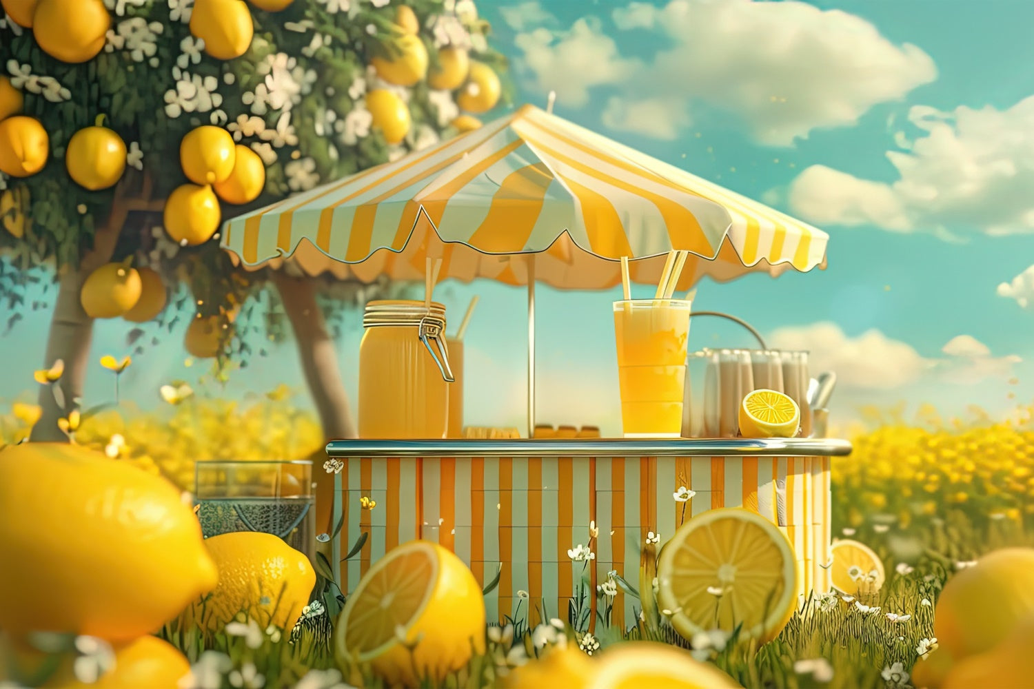 Toile de fond Été Citronnier Marché Soleil GTY3-299