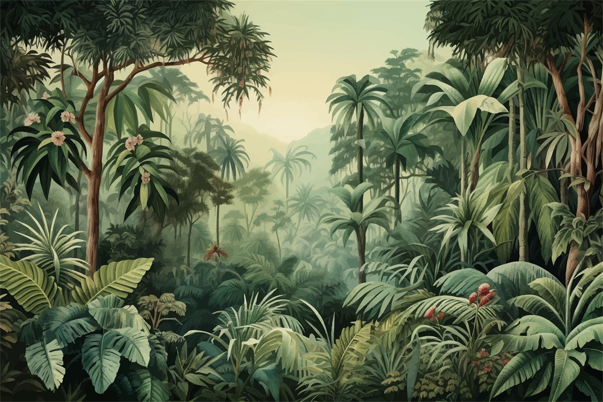 Toile de fond Été Forêt Tropicale Feuilles Vertes GTY3-301