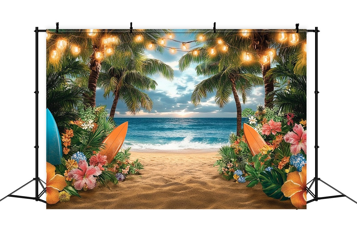 Toile de fond de Plage Été Lumières Coucher de Soleil Palmier GTY3-310