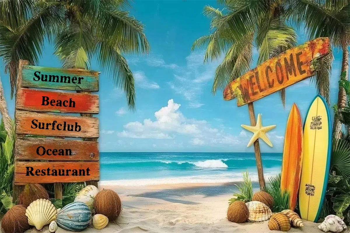 Toile de fond de Plage Été Surf Bienvenue Océan GTY3-312