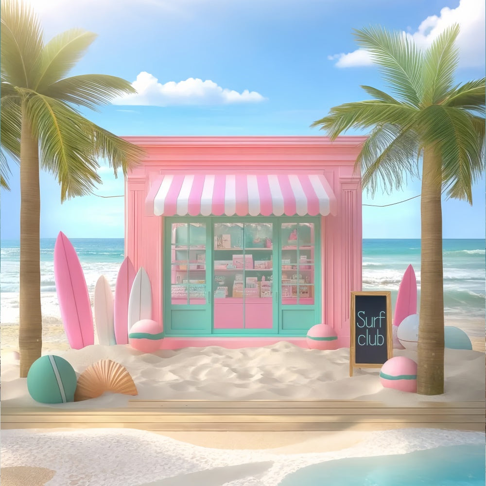 Toile de fond de Plage Été Planches de Surf Roses Boutique GTY3-313