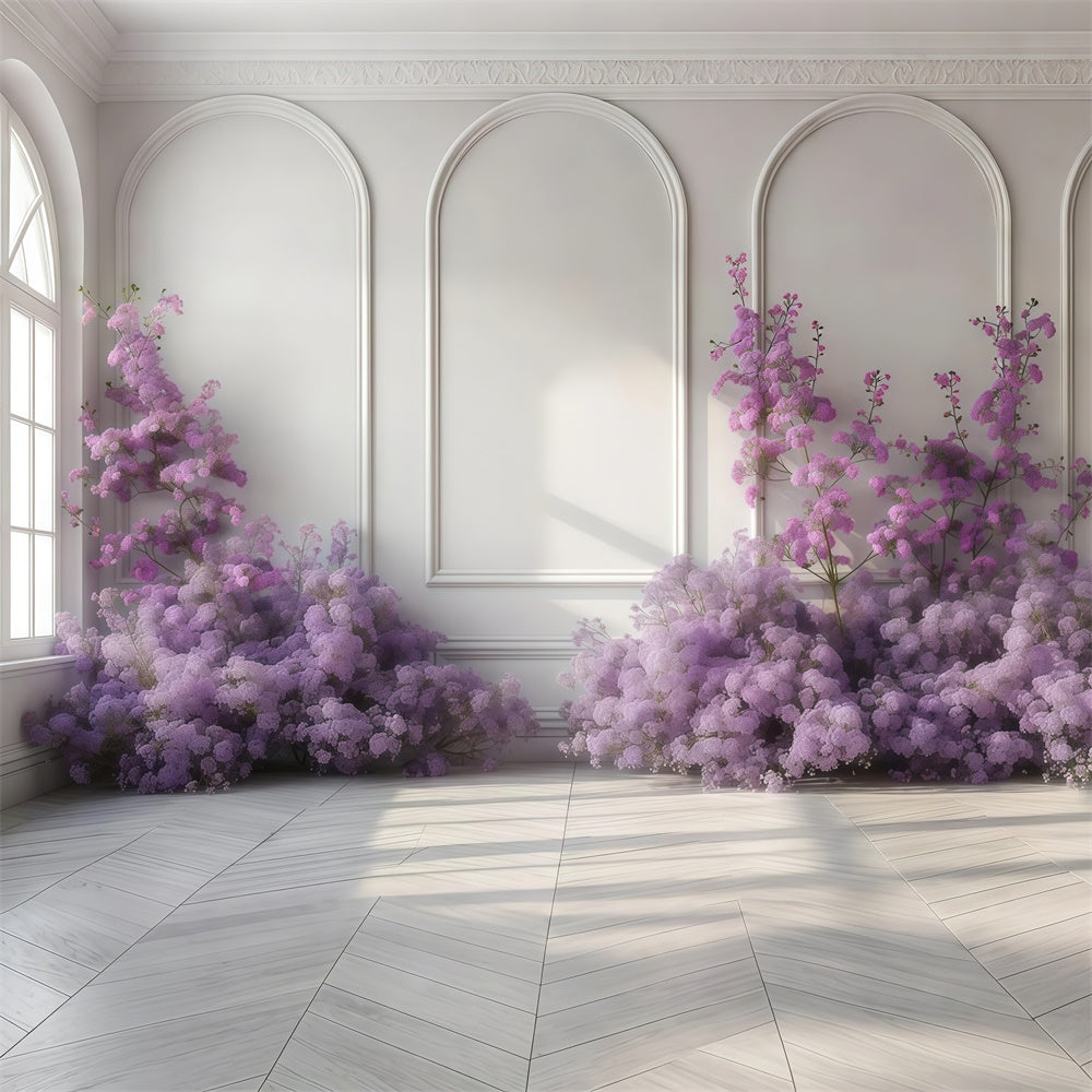 Toile de fond Fleurs Violettes Élégance Mur Blanc Floral Violet GTY3-35