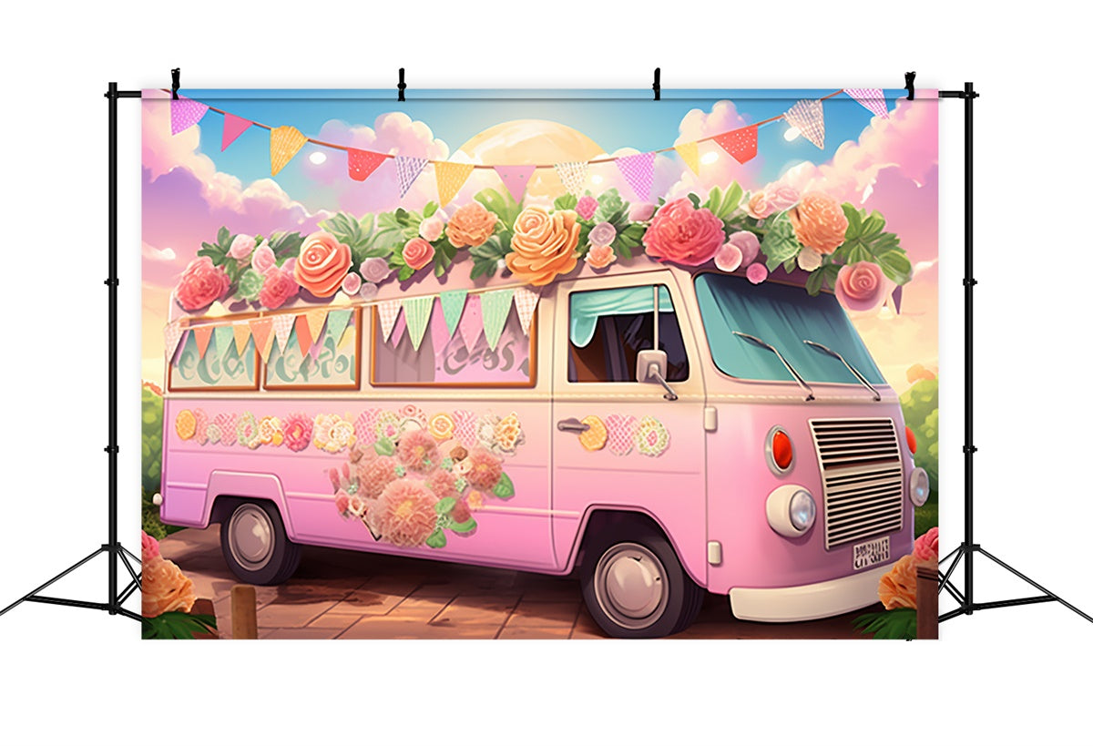 Toile de fond Été Van Floral Rose Fête d'Été GTY3-376