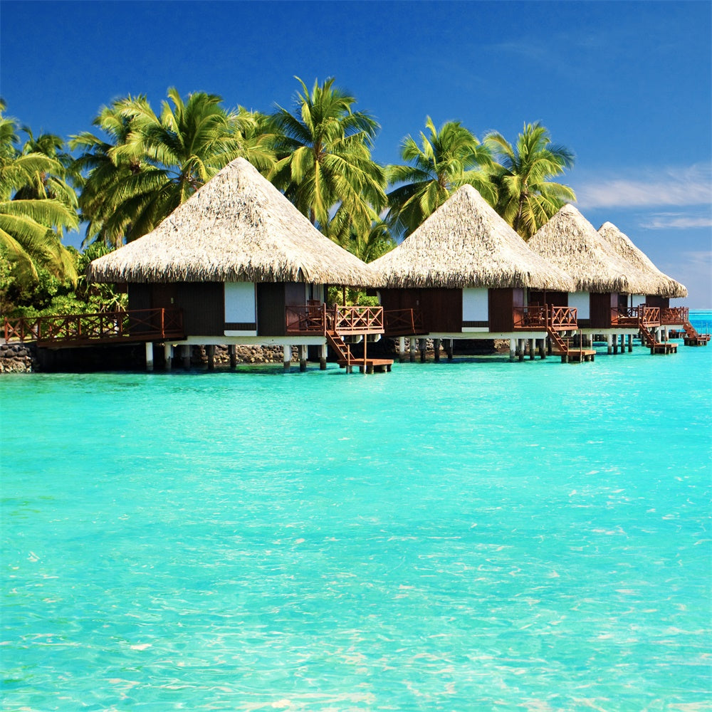 Toile de fond Été Île Tropicale Bungalow sur l'Eau GTY3-383