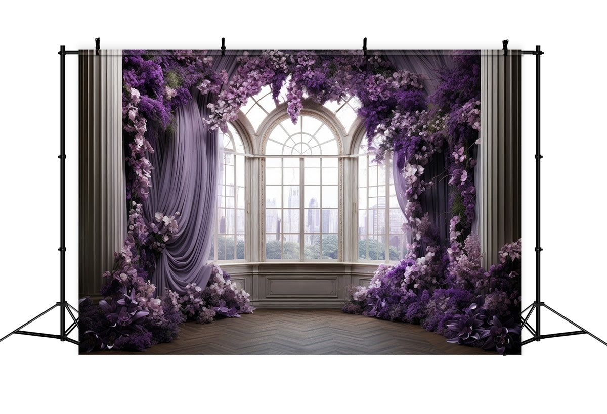Toile de fond Florale Violette Fenêtre Élégante Fleurs de Lavande GTY3-39