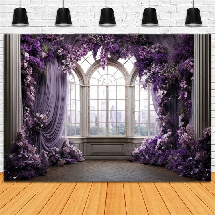 Toile de fond Florale Violette Fenêtre Élégante Fleurs de Lavande GTY3-39