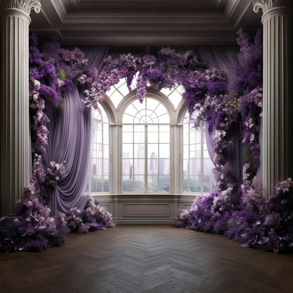 Toile de fond Florale Violette Fenêtre Élégante Fleurs de Lavande GTY3-39