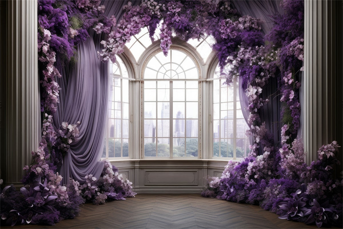 Toile de fond Florale Violette Fenêtre Élégante Fleurs de Lavande GTY3-39